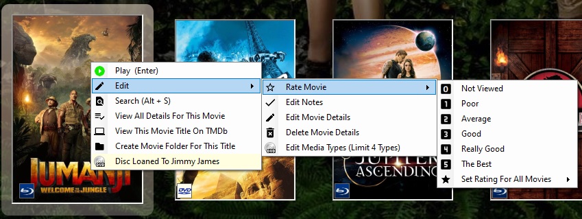 DVD Movie Database ratings menu options