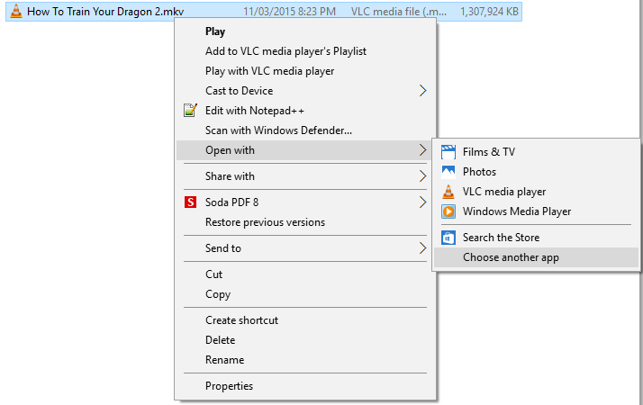 Example Image of The Right-click Menu Options On A Movie File