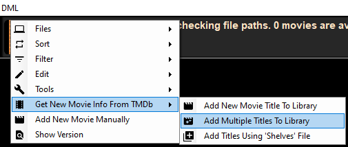 Image of DML menu to add multiple movies to the library