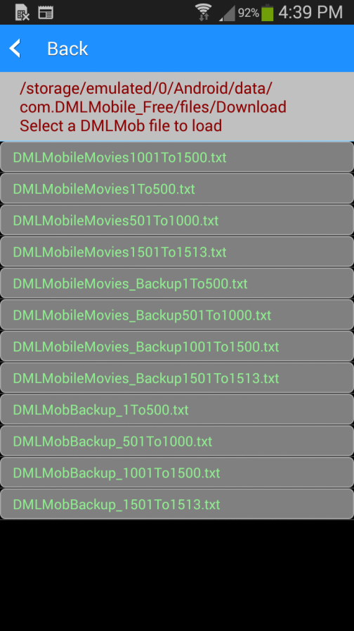 DMLMobile internal Download directory