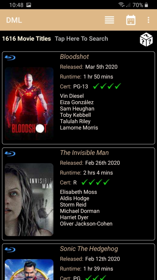 DMLMobile Main Screen List View 2 titles per page