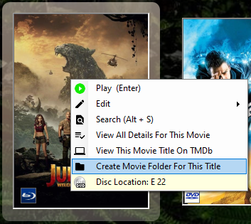 Selected Movie Menu Option Create Movie Folder