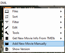 Manually Add Movie menu item example