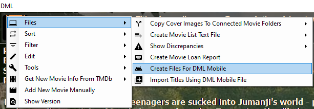 Create Files For DMLMobile Menu Example