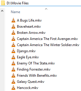 Windows Explorer view of movie folder containing movie files together