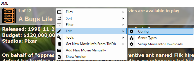Image of DML menu to add multiple movies to the library